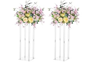 Nuptio Centrotavola Matrimonio Vasi Acrilici - 2 Pezzi 60cm Altezza Vaso Fiori Fioriere Stand per Decorazioni Tavoli Festa Eleganti Decorazioni per Matrimoni Sfusi Tavolo Centrotavola Geometrici