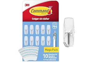 Command Ganchos para Colgar, 10 Ganchos Transparentes con Punta Metálica, 12 Tiras Adhesivas - Organizar Sin Dejar Marcas y Sin Taladrar