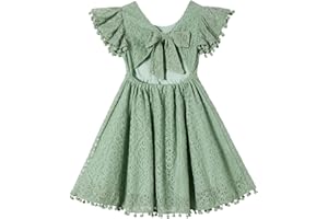 Beganly Vestido de fiesta de niña vendaje detrás niño vestido niño encaje espalda libre lazo pompones aleteo mangas vestidos de princesa