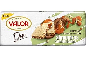 CHOCOLATES VALOR 1881 VALOR - Tableta Dúo de Chocolate con Leche y Blanco con Almendras Caramelizadas Crujientes - 170 Gramos - Novedad