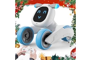 Dnenellr Robot Jouet Enfant, Jouet Robot Télécommandés, Programmable, Interactif Intelligent, Yeux LED, Contrôle Vocal (Anglais Uniquement), Cadeau pour Enfants de 3 4 5 6 7 8 9 10 11 12 Ans