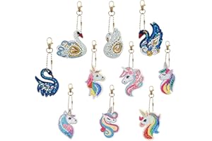 Kinsinder 10Pcs 5D DIY Diamond Art Painting Keychain Kit, Full Drill Rhinestone Painting Key Chains Pendant for Women Purse Backpack Handbag Accessories Decor (Swan + Unicorns)