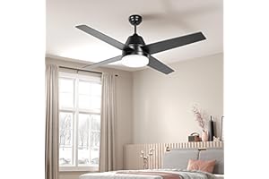 HOMCOM Ventilador de Techo con Luz 46W Ø129 cm Motor DC Ventilador de Techo Silencioso con 4 Aspas Reversibles Mando a Distancia 6 Velocidades y Temporizador para Dormitorio Salón Negro