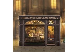 CUTE-EYFUD Book Nook, DIY Miniature BookNook Kit with LED Lights, Tiny Wooden Doll House Craft Kit for Adults, 1:100 Scale Building Model for 14+ Girls&Women, Bookshelf Decoration Gift (Helevorn School of Magic)