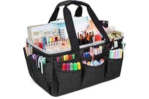 ASDICOXB VOSDANS Multi-Functional Tote Bag Craft Bag Desktop File Folder Carrying Bag With Pockets For Art,Craft,Sewing,School, Travel, Daily Use, Oil Painting, Painting, Art Supplies Bag,Office Black