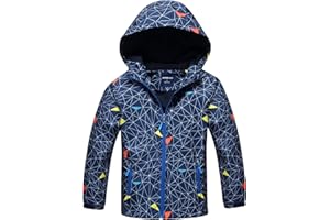 Fewlby Giacca Impermeabile con Cappuccio, Bambino Giacca a Vento Impermeabile con Cappuccio Cappotto Foderato in Pile Ragazzi Capispalla per 3-12 Anni