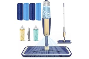 Microfibre Spray Mops with 4 Washable Pads for Floor Cleaning - MEXERRIS Wood Hard Floor Mop with Spray Wet & Dry Mops 2 Bottles Flat Mop Home Commercial Use for Hardwood Laminate Wood Tiles