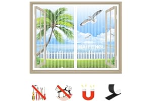MAIFENGL Moustiquaire Fenêtre Magnétique, Auto-Adhésif Rideau en Maille Moustiquaire Porte Magnétique, Fermeture Automatique, pour Fenêtre Portes- White-A|| 43x47inch(110x120cm)