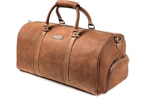 DRAKENSBERG Weekender 'Finn' (54 cm) Leather Travel Bag with Shoe Compartment for Men and Women, Ideal Sports Bag, Cognac-brown, Leather travel bag with shoe compartment