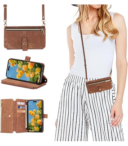 OCASE Coque Portefeuille Pour IPhone 17, Étui Cuir à Fermeture Éclair Avec Porte-Cartes RFID Blocage, Avec Bandeoulière Détachable, Protection Antichoc Housse Pour IPhone 17 - Noir