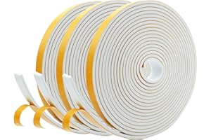 Taiyeestar 15m Dichtungsband Selbstklebend für Türen Fenster, 10mm(B) x 3mm(D), Schaumstoff Klebeband Gummidichtung für Tür Fenster Bad Dusche, Anti Kälte-Wind Lärm und Kollision, Weiß (5 m x 3)