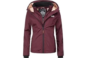 MARIKOO leicht gefütterte Damen Übergangsjacke kurz Outdoor-Jacke mit kuscheligem Fleece-Innenfutter und großer Kapuze Erdbeere XS-XXL
