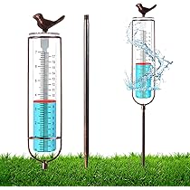 Luter Regenmesser Outdoor 17,8cm - Glas Regenmesser Mit Erdspieß Und Vogeldekor