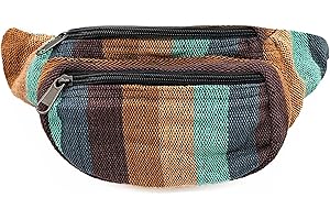 EMBROLLO Riñonera Hippie 3 Bolsillos. Bolso de Cadera Bandolera Unisex. Estilo Hippy Casual Urbano Rasta Etnico Tribal (Rayas Multicolor 2)