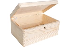 Creative DECO Grande Caja Madera Decorativa Almacenaje con Tapa y Cierre | 30 x 20 x 14 cm (+/-1cm) | Cofre Decoración Decoupage Navidad | Objetos de Valor, Juguetes, Documentos | EN BRUTO SIN LIJAR
