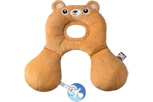 Benbat Newborn Headrest & Neck Support Pillow Baby Travel Pillow for Comfortable Sleep. Infant Brown Bear, 0-12 Months