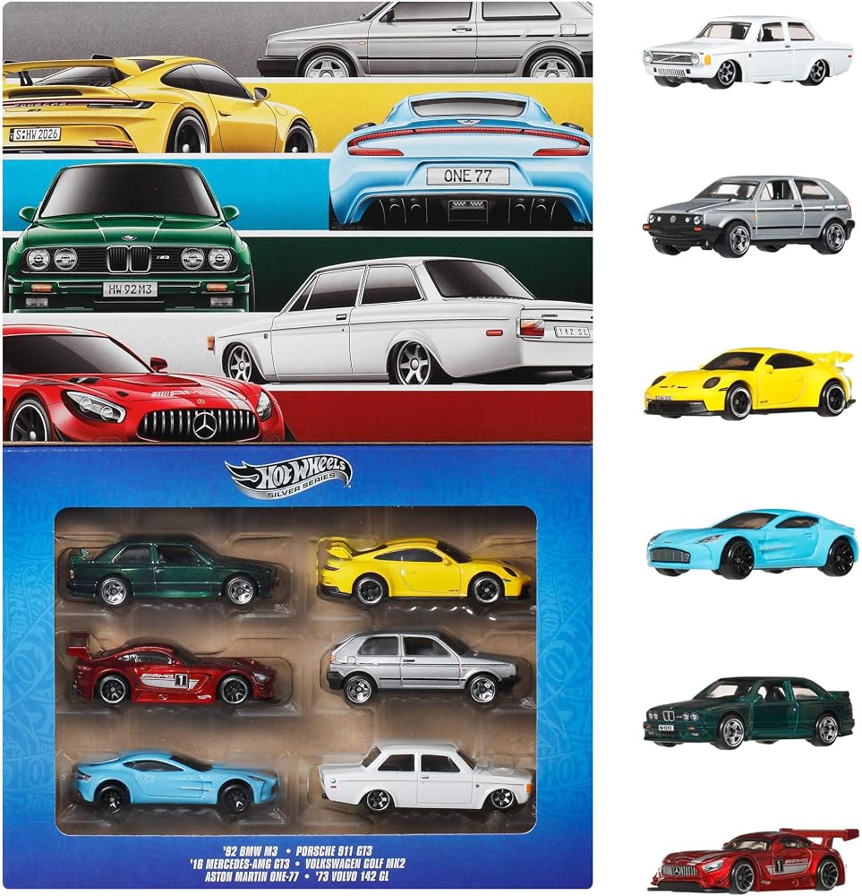 Hot Wheels 1:64 ölçekli metal oyuncak arabalar, özel süslemelere sahip oyunlara, sergilere ve koleksiyonlara uygun 6'lı Euro Style araç seti, (Stiller çeşitlilik gösterebilir), JLB25