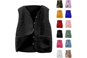 AIDODMOM Gilet Femme Polaire Hiver avec Poches, Gilets Femmes Grandes sans Manche Veste Couleur Unie Blouson Mode Bouton Matelassée en Molleton Polaire Doux Chaud