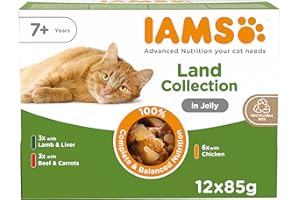 IAMS Senior Wet Cat Food Meat Variety Mix in Jelly 12 x 85g - No Added Sugar