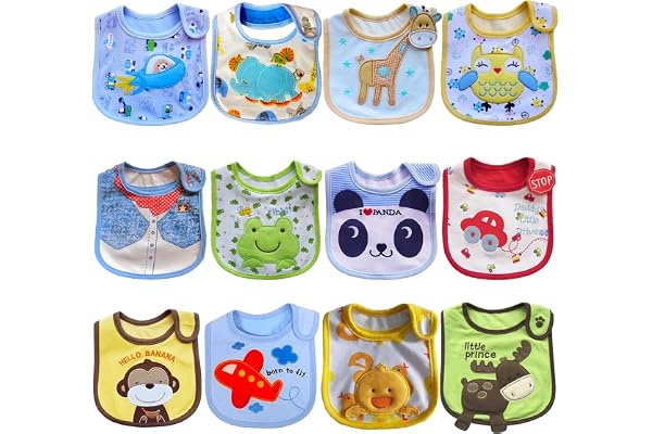 SLOSH 12 Bébé Bavoirs Imperméable Coton Bavoirs Bandana Bavette pour Bébé Garçon 0 à 36 mois (12pcs Unisexe)