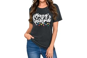 Gyabnw Merry Christmas Tops for Women UK Xmas Graphic Tshirt Ladies Holiday Vacation Clothes Funny Printed Tee