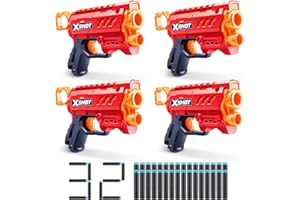 XSHOT Excel Micro 2.0 von ZURU mit 32 Darts, Einfaches Nachladen, Air Pocket Dart Technologie, Schaumstoff-Blaster für Kinder, Teenager und Erwachsene (4 Schaumstoff-Blaster mit 32 Darts)
