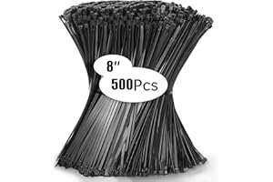 DUNSOO 500 Pack Black Cable Ties, 200mm x 4.8mm Premium Nylon Zip Ties, Heavy Duty Tie Wraps for Wire Management, Home, Garden, Office and DIY