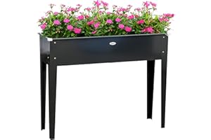 Outsunny Jardinière sur Pieds carré Potager 100 x 30 x 80 cm avec Trou de Drainage - Acier galvanisé Noir