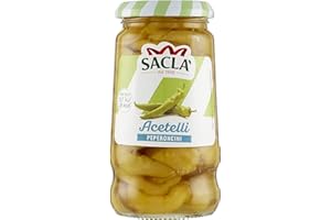 Saclà, Acetelli, Peperoncini all'Aceto di Vino, Ideali per Aperitivo, Antipasti e Insalate, Vaso Vetro, 280g (140g sgocciolato), Confezione da 12 pezzi