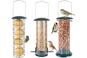 GREEN HAVEN 3-Pack Metal Bird Feeder – Tube, Dense Mesh & Coarse Mesh – Hanging Bird Feeders for Small Birds, Squirrel & Rat Proof Garden Wild Bird Feeder Set