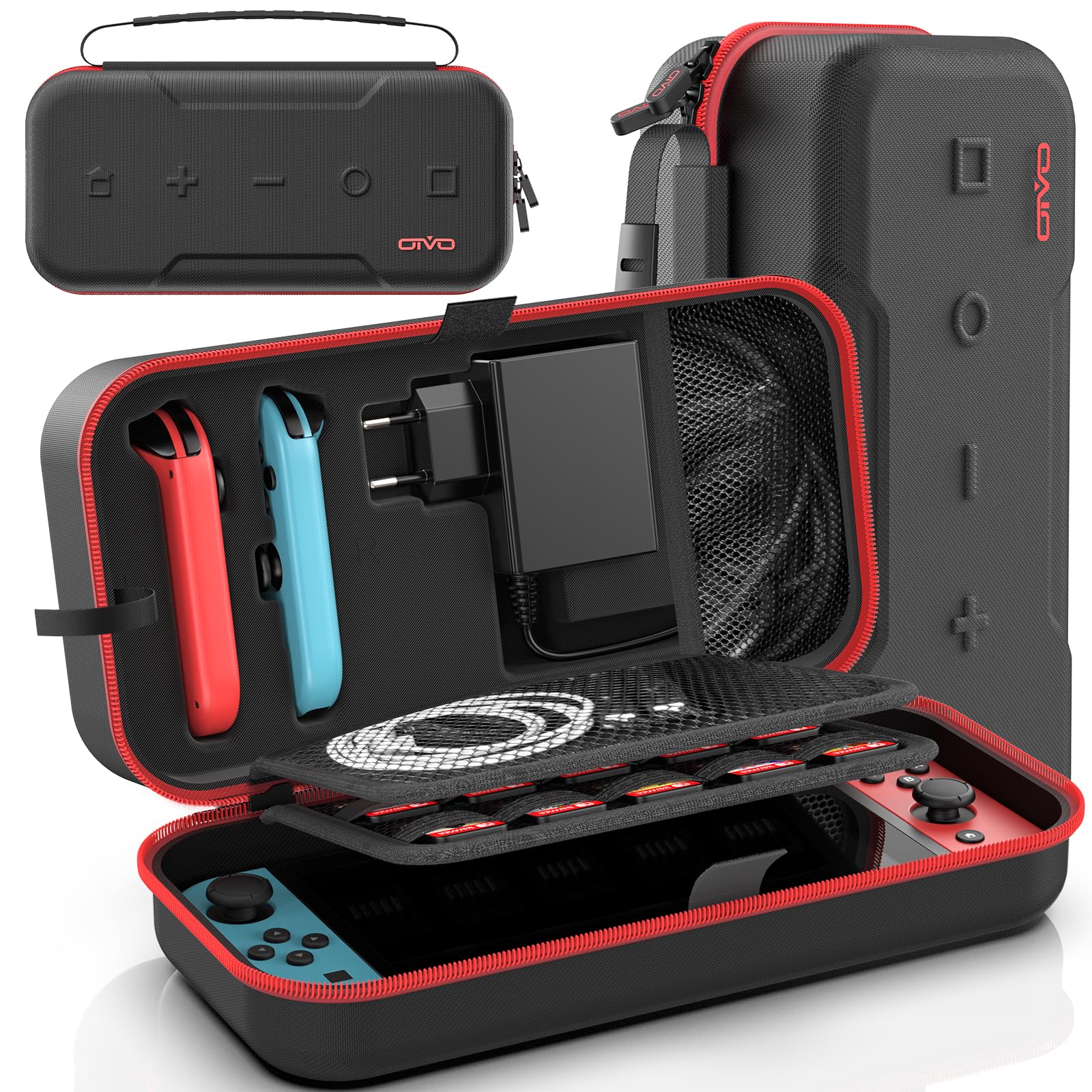 Custodia Rigida per Nintendo Switch e OLED, Custodia da Viaggio per Console e Accessori Nintendo Switch, Custodia da Trasporto Switch con 20 Cartucce di Gioco - 1