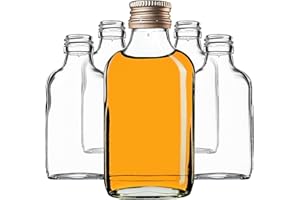 ‎KADAX KADAX Flachmann 100ml, 50 Stück, kleine Glasflaschen mit Schraubverschluss, Fläschchen, leere Flaschen zum Befüllen, mini Likörflaschen, Schnapsflaschen (Gold)
