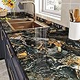 HotDecor Black Marble Wallpaper Sticky Back Plastic Roll Marble Effect Self Adhesive Vinyl Kitchen Wallpapers Kitchen Vinyl Wrap for Worktop Cupboards Black and Gold Wallpaper Table 60cm x 800cm
