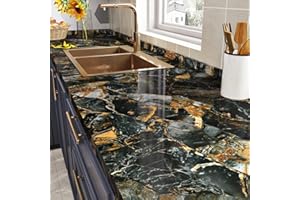 HotDecor Papier Adhesif pour Meuble Cuisine Papier Peint Noir Marbre Revetement Adhesif Meuble pour Plan De Travail Chambre Salle De Bain Rouleau Adhesif Decoratif 60 X 300cm Revetement Mural Adhesif