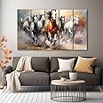 The Castle Decor 7 Horses Wall Painting for Living Room Big Size - 7 Running Horses Painting Vastu for Bedroom, Office, Hotel - Wall Decor Digital Painting Wooden Framed for Gifting (27x48 inch)