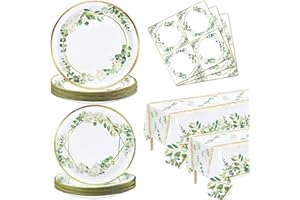 HEGBOLKE Sage Green Baby Shower Decorations Serve 40 - 122Pcs Plates Napkins Tablecloth Set for Sage Green Plates and Napkins Party Supplies Eucalyptus Baby Shower Decorations