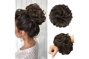FESHFEN Wpinany Kok Włosowy - Duży Elastyczny Falowany Kręcony Kucyk Chignon z Włókien Sztuczny Syntetycznych dla Kobiet, Ciepła brunetka