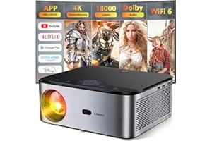 XIWBSY Beamer 4K Heimkino, 18000 Lumen LED Beamer Full HD Android 9.0, 5G WiFi Projektor Bluetooth YouTube Netfix, 8000+ Apps, Smart Beamer 300" Display
