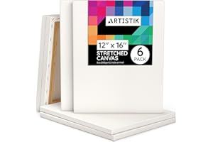 Stretched Canvas Frames - Stretched Canvas (Pack of 6-16 in x 12 in) 100% Cotton Artist Quality Acid Free Triple Primed Gesso Stretched Canvases Quality Art Paint Supply by Artistik