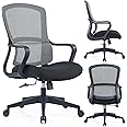 VOFFOV Ergonomic Mid-Back Office Chair, Desk Chair Rolling Swivel Mesh Task Chair with Wheels, Executive Chair Comfortable Lumbar Support and Armrests