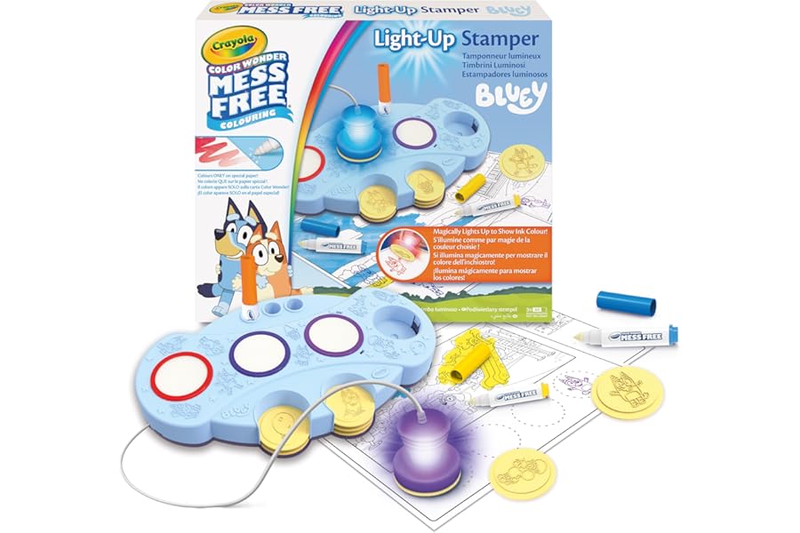 CRAYOLA Bluey Color Wonder Magic Light-Up Stamper | Includes 10 Bluey Stamps, 3 Markers, Stickers & 18 Colouring Pages | Magic Colouring Fun for Kids Ages 3+