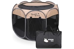 BIGWING Style Parque para Perros,Parque Mascota de Juego Entrenamiento Dormitorio Perro Gato Conejo Octágono Plegable Durable,91x91x58CM,Beige