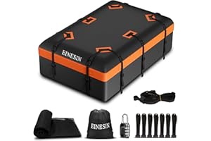 EINESIN Box da Tetto Auto - Borsa da Tetto Impermeabile Portapacchi Pieghevole con Tappetino Antiscivolo Gancio Porta e Cinghie di Rinforzo, Box Tetto Auto per Auto con/senza Portapacchi (130x110x42cm)