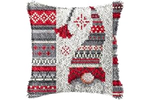 SUFE SKTWOE Latch Hook Cushion Kit Christmas Pillowcase Sewing Making Kits DIY Crochet Yarn Kits Embroidery Kits for Beginners Adults Kids Creativity Gift Embroidery Home Decoration 43Cmx43cm,A
