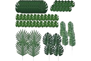 senlinren Foglie Artificiali, 60 Pezzi 6 Tipi di Foglie di Palma Artificiali Palma Tropicale Monstera Simulazione Foglie Decorazioni per Hawaiian Luau Safari Matrimonio Jungle Beach Party BBQ a Tema