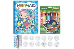 Anevios Sirènes Livre De Coloriage Cahier d'activité Coloriages pour enfants avec Crayons de Couleur 60 Modèles à Colorier pour Enfants de 4 à 8 ans