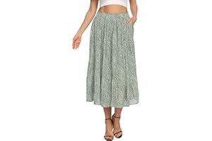 Parabler Damen Chiffon Midirock Elegante Blumen Polka Dot Lang Rock Elastische Taille Sommerrock Plisseerock Strandrock mit Taschen