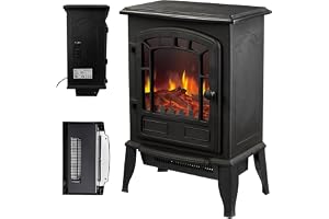 Relaxdays elektrisk kamin, flammeffekt & värme, svart | 2 värmenivåer, termostat, HxBxD: 56,5 x 39 x 24 cm, överhettningsskydd, elektrisk kamin