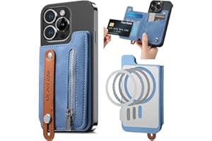 Ysnzaq Porte-Cartes pour Magsafe, Compatible avec Magsafe Wallet pour Téléphone avec Fermeture éclair, 5 Cartes, Portefeuille Magnétique pour iPhone Série 16/15/14/13/12-SDLW Blue