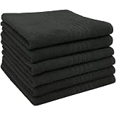 ZOLLNER Set of 10 Guest Towels in 30 x 50 cm &ndash; Absorbent Towels in Black &ndash; with Practical Hanger &ndash; with Three Modern Stripes